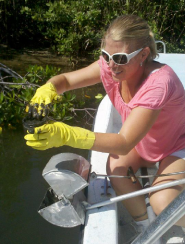 Jackie Zakarian collects samples from Indian River Lagoon
