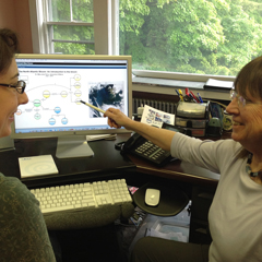 Scientist Mary Jane Perry (right), educator Carla Companion collaborate on a webinar about the bloom.